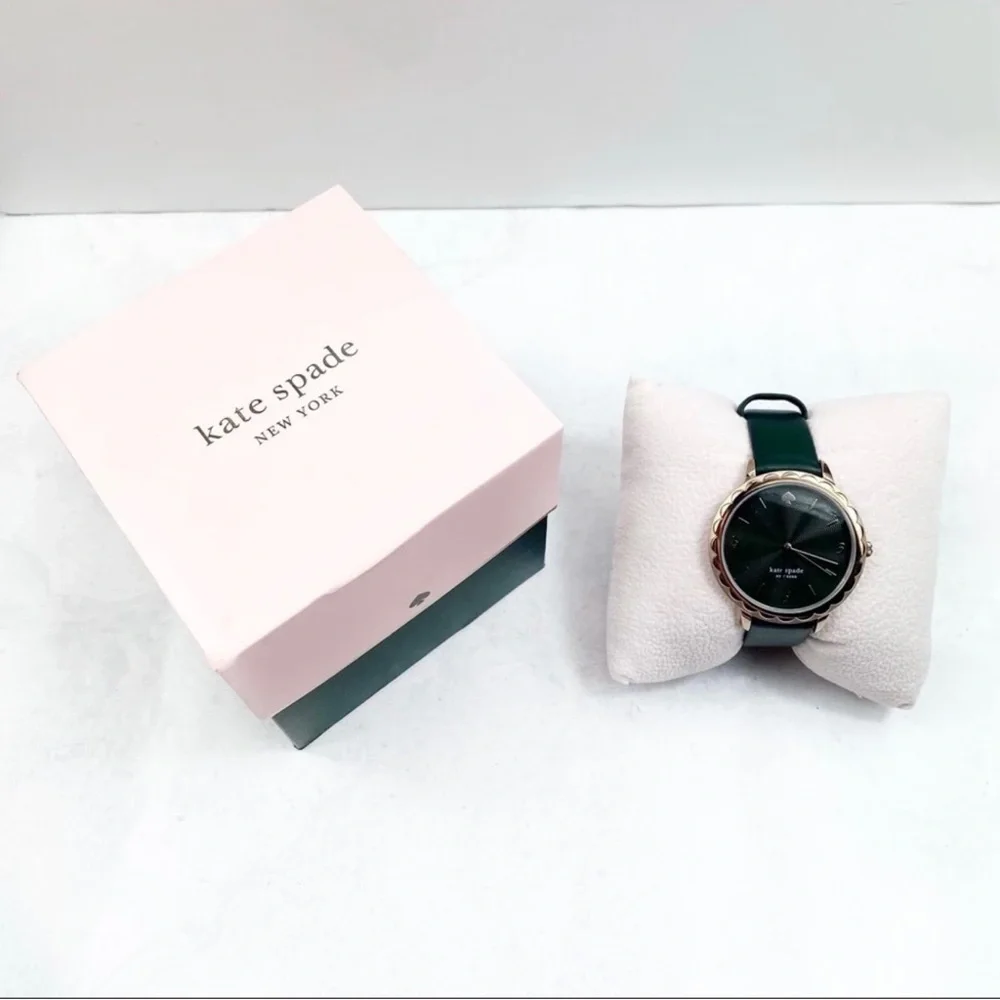 Kate Spade Green and Rose-Tone Leather Watch